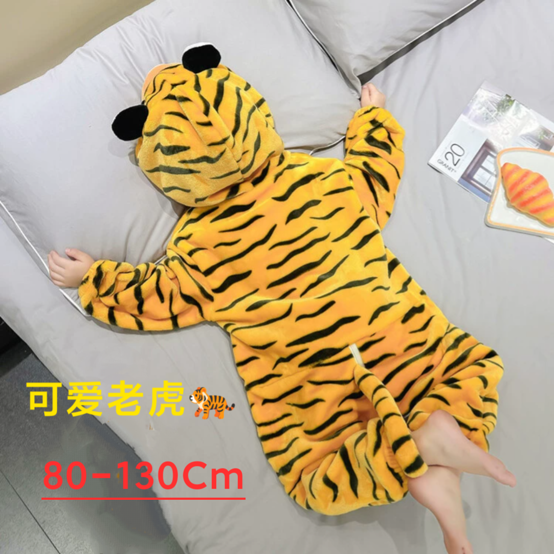男女儿童宝宝老虎连体睡衣秋冬款法兰绒睡袋珊瑚绒加厚款可爱爬服