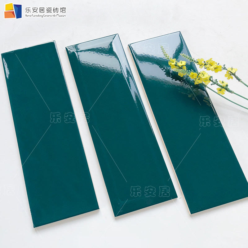 孔雀蓝长条釉面瓷砖 凹凸面卫生间浴室墙砖 餐厅吧台装修背景砖