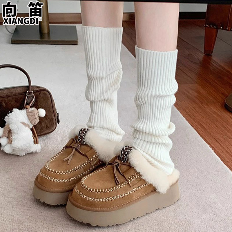 桑坡羊皮毛一体雪地靴女厚底防滑防水加绒加厚保暖棉鞋乐福鞋拖鞋