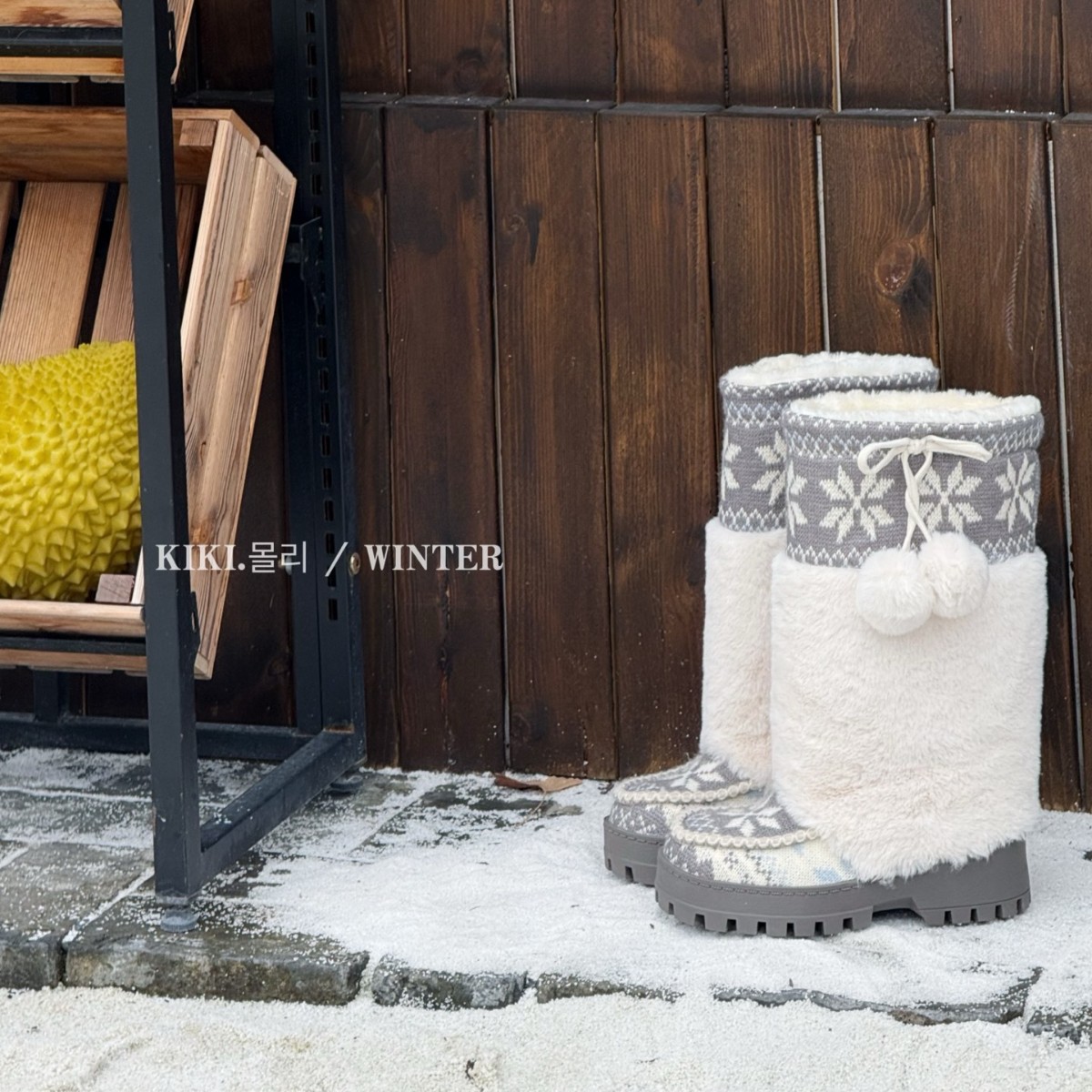 针织雪花长筒雪地靴2025冬季新款复古厚底经典提花加绒加厚长靴女