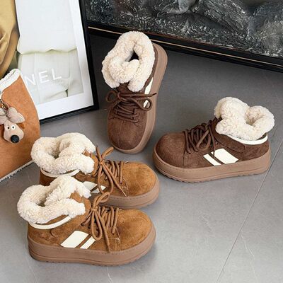 厚底真皮加绒保暖雪地靴女2025冬款韩版百搭羊毛棉鞋短靴子勃肯鞋