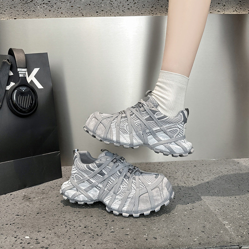 2026春季新款厚底老爹鞋女灰色炸街重工交叉绑带网红运动休闲潮鞋,女鞋,时尚休闲鞋,淘宝优惠券,粉丝福利购,淘宝优惠卷