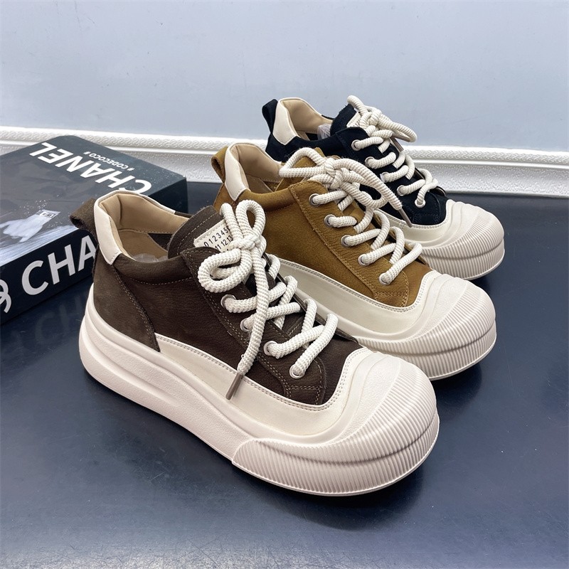 头层牛皮拼色复古休闲小单鞋2025新款软底轻便运动鞋厚底高帮板鞋,女鞋,时尚休闲鞋,淘宝优惠券,粉丝福利购,淘宝优惠卷