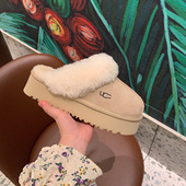 真皮真毛雪地靴油叽叽加绒棉鞋 厚底羊毛拖鞋 女外穿2025秋冬新款