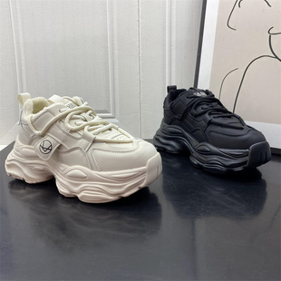 2023冬季头层牛皮真皮厚底松糕老爹鞋女休闲运动鞋加绒ins百搭