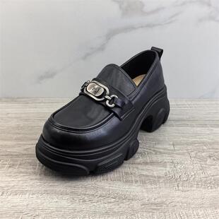 断码处理头层牛皮2025秋冬新款女鞋单鞋真皮厚底乐福鞋松糕圆头鞋