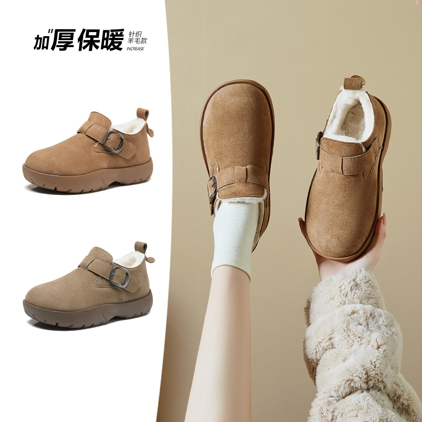 厚底雪地靴女2025冬季新款复古加绒加厚懒人一脚蹬保暖勃肯大棉鞋