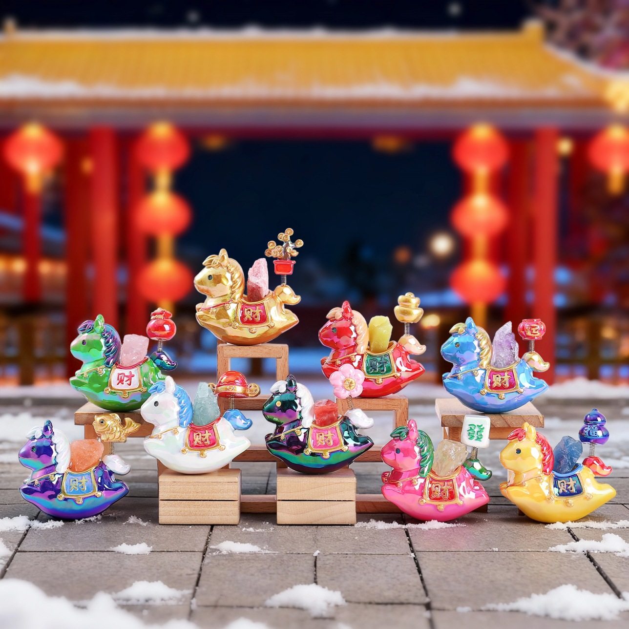 创意马年吉祥礼物好寓意马到成功不倒翁能量水晶盲盒生肖桌面摆件