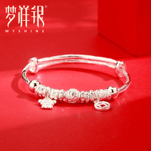 【电商】梦祥银足银999手镯扭绳推拉盘缠时尚民族风钱币跑环镯子