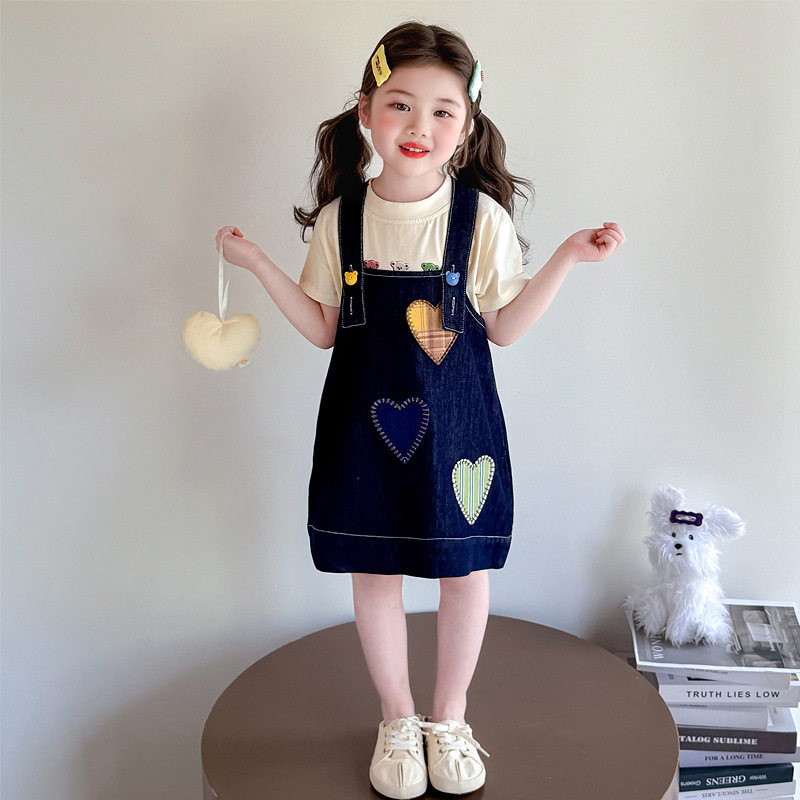 女童夏季套装2026新款连衣裙儿童夏装小童女宝宝短袖牛仔背带裙子