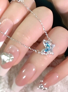 新品钛钢韩版时尚锁骨链镶嵌闪钻双蝴蝶项链女百搭设计款项饰配饰