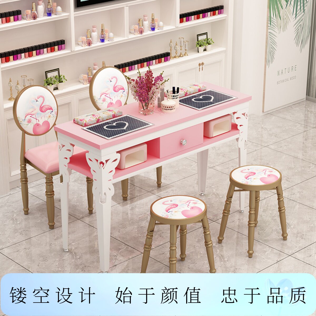 简约现代美甲桌椅套装单人白色美甲台双人化妆美甲桌子特价经济型