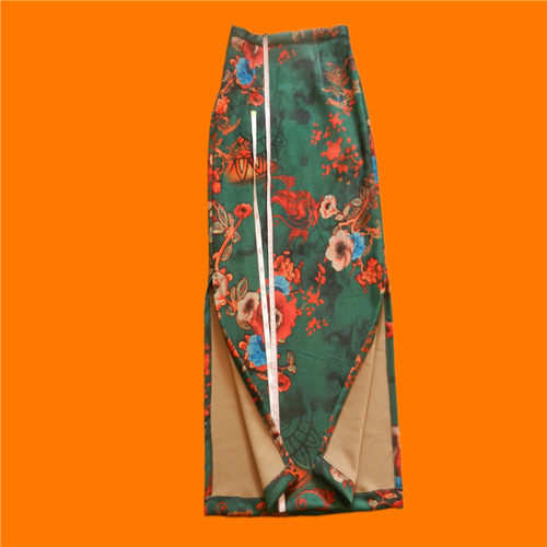 民族风鹿皮绒旗袍式侧开叉半身裙