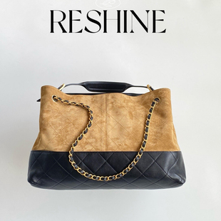 新款 25A麂皮棕色托特菱格链条包复古流浪包百搭手提包 2026