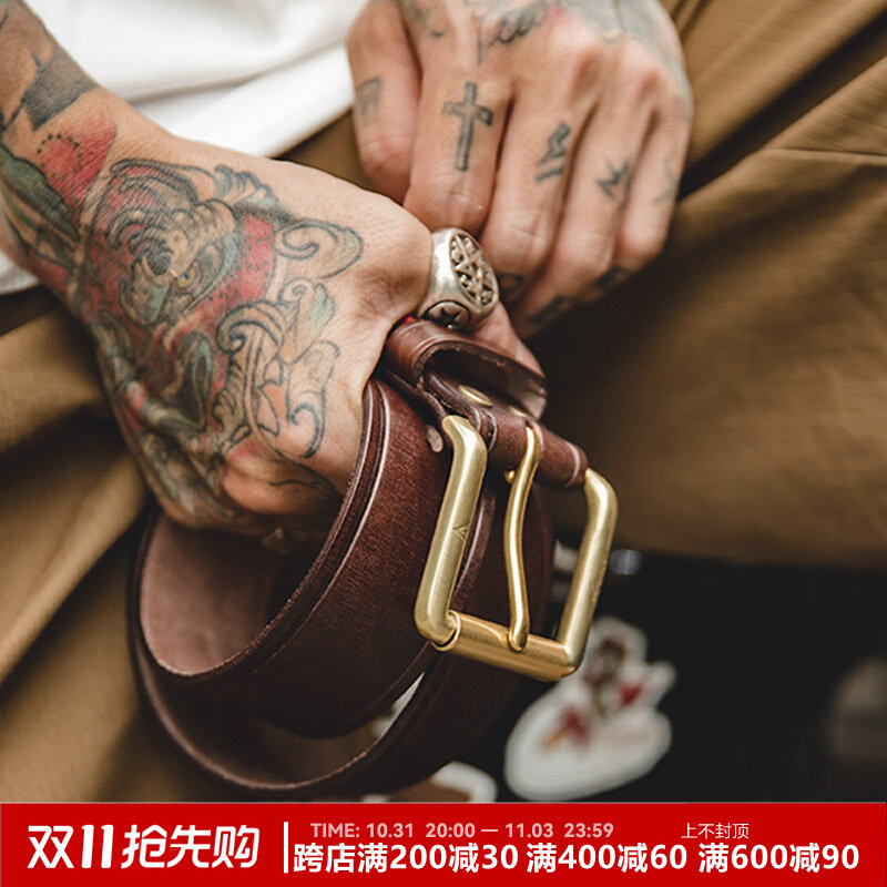 马登工装 复古进口头层植鞣牛皮腰带黄铜单针快脱扣头硬汉裤带男属于什么档次？