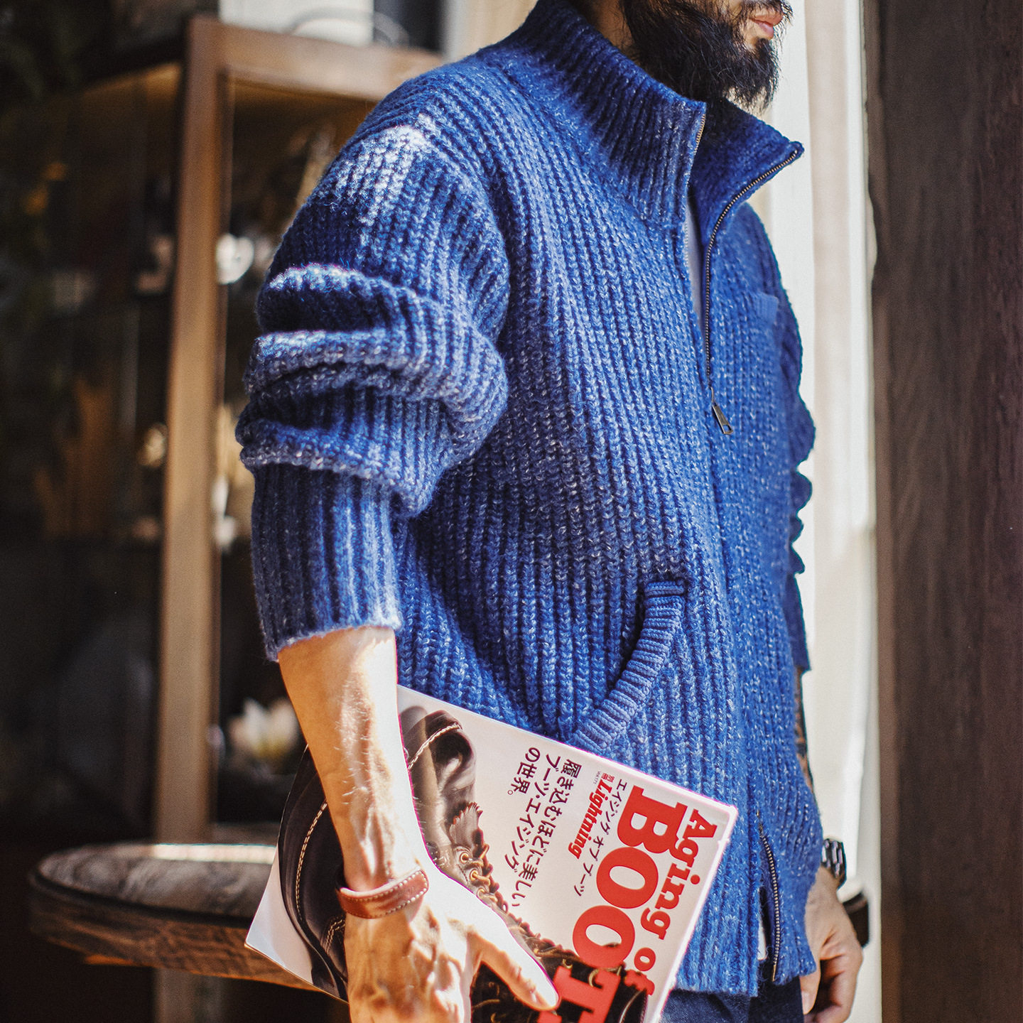 马登工装美式冰蓝色开衫加厚毛衣立领垂感高领保暖针织衫外套男冬,男装,针织衫/毛衣,淘宝优惠券,粉丝福利购,淘宝优惠卷