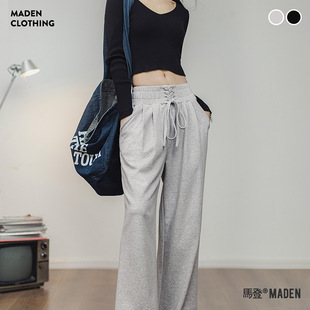 马登女装美式复古喇叭卫裤运动裤长款高个子直筒阔腿休闲裤大码薄