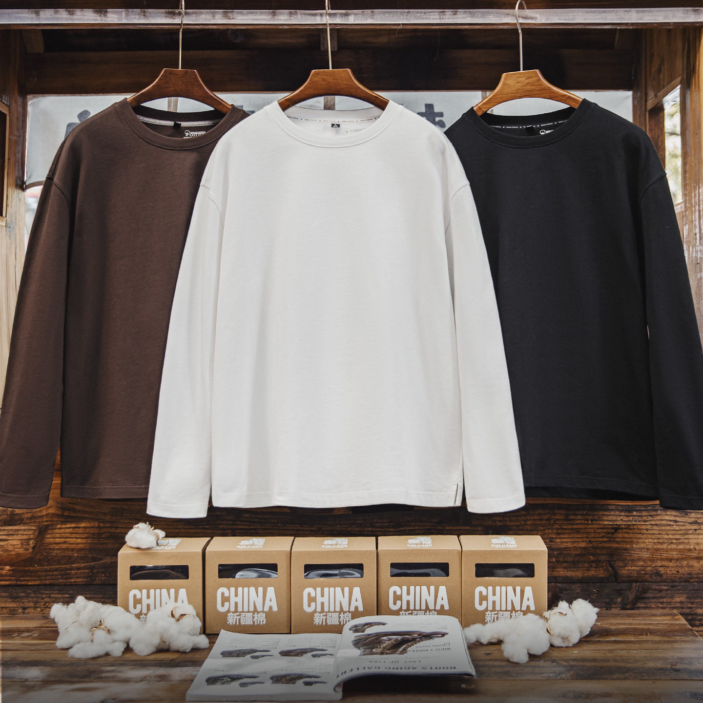 马登工装新疆纯棉长袖T恤纯色内搭打底白色重磅高克重体恤男春季,男装,T恤,淘宝优惠券,粉丝福利购,淘宝优惠卷