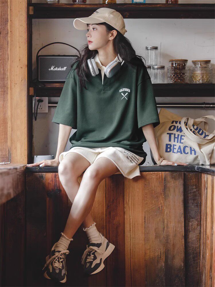 MADDEN WORKWEAR 남성용 아메리칸 라펠 칼리지 반팔 티셔츠 루즈 대형 폴로 셔츠 레트로 니트 탑 여름