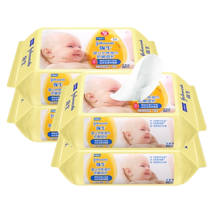 强生婴儿娇嫩倍护湿巾新生儿远离红屁屁亲肤温和无香80抽*4包