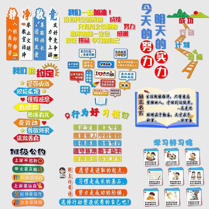 中小学班级公约学习好习惯教室布置主题黑板报文化墙贴标语