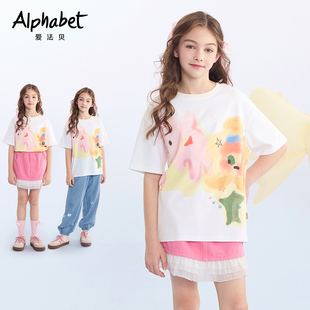 洋气体恤韩系宽松上衣 2025春夏装 新款 女童短袖 t恤白色中大儿童装