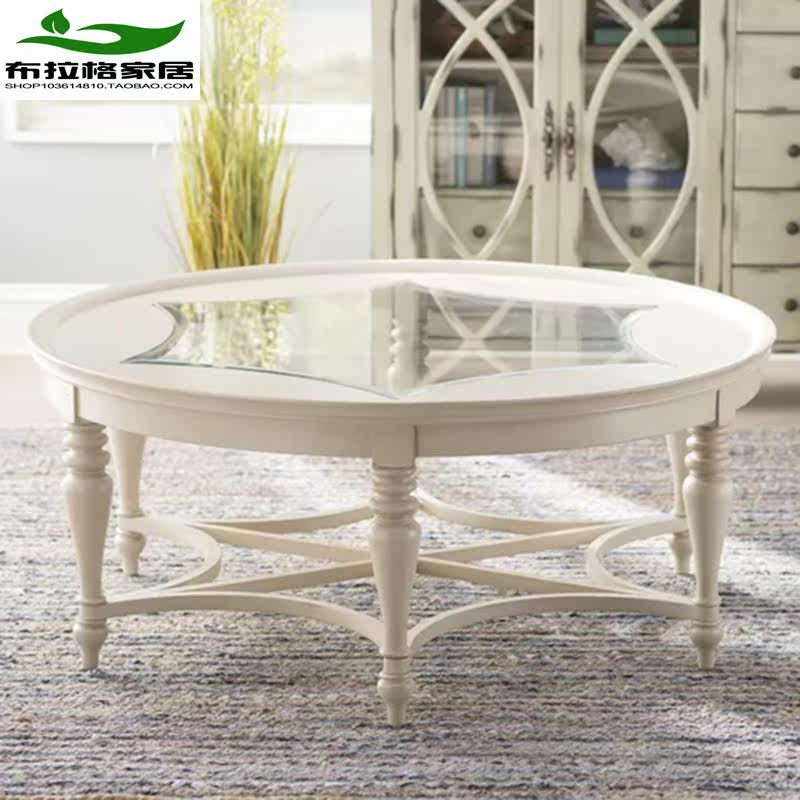 美式简约后现代轻奢实木圆形玻璃茶几象牙白小户型咖啡桌整装家具|ruв категории жилой мебели, несколько видов, чайный столик - от Buy2taobao.com для оказания профессиональной услуги покупки агента Taobao