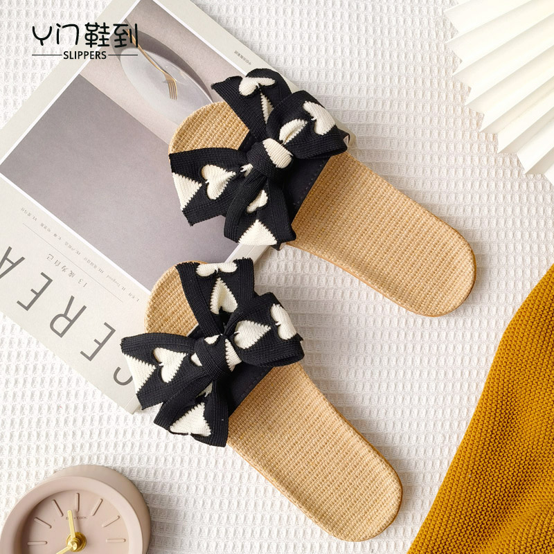 轻便韩版蝴蝶结吸汗亚麻拖鞋女