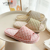 布艺拖鞋 三层加厚底韩版 家居静音拖鞋 2025新款 透气可机洗外贸拖鞋