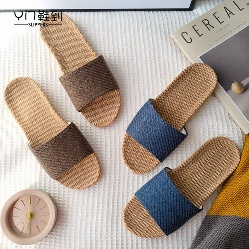 eva简约凉爽吸汗亚麻拖鞋男夏