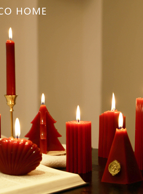 法式复古红色香薰蜡烛家用无烟高级结婚礼庆烛光晚餐装饰烛台摆件