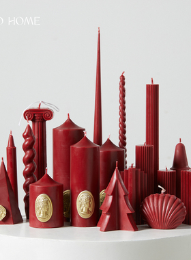 法式复古酒红色长香薰蜡烛家用无烟结婚礼布置装饰氛围感烛台摆件