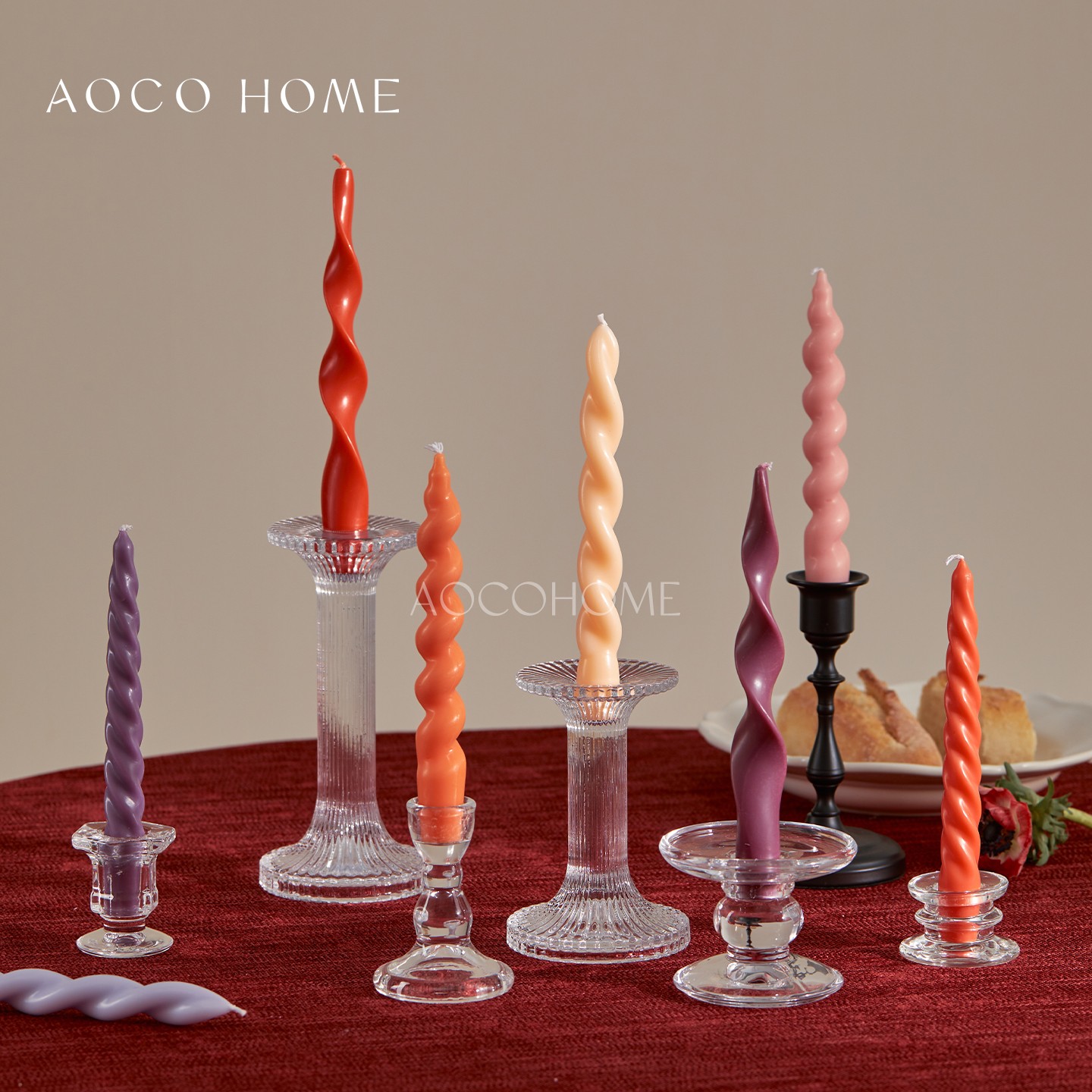 彩色螺旋蜡烛几何枝形细长杆摆件