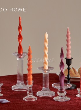 彩色螺旋蜡烛几何枝形细长杆氛围感烛台装饰摆件小众现代简约餐桌