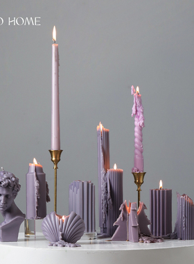 法式复古紫色香薰蜡烛无烟小众高级烛光晚餐结婚烛台家居装饰摆件