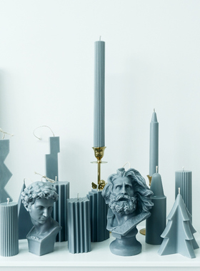 法式莫兰迪蓝色长杆香薰蜡烛家用无烟艺术造型家居烛台装饰摆件