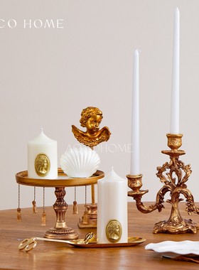 法式复古巴洛克烛台香薰蜡烛底座宽口托盘树脂家居高级宫廷风摆件