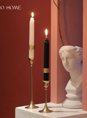 美式复古纯黄铜烛台香薰蜡烛托台座底家用烛光晚餐高级感装饰摆件