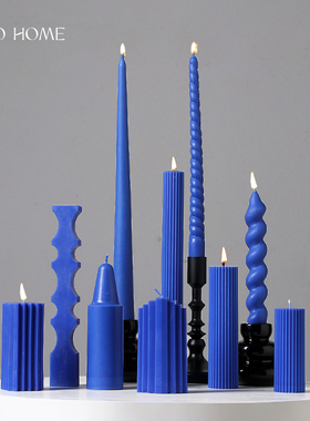 欧式克莱因蓝色长杆香薰蜡烛家用无烟结婚烛光晚餐家居装饰摆件