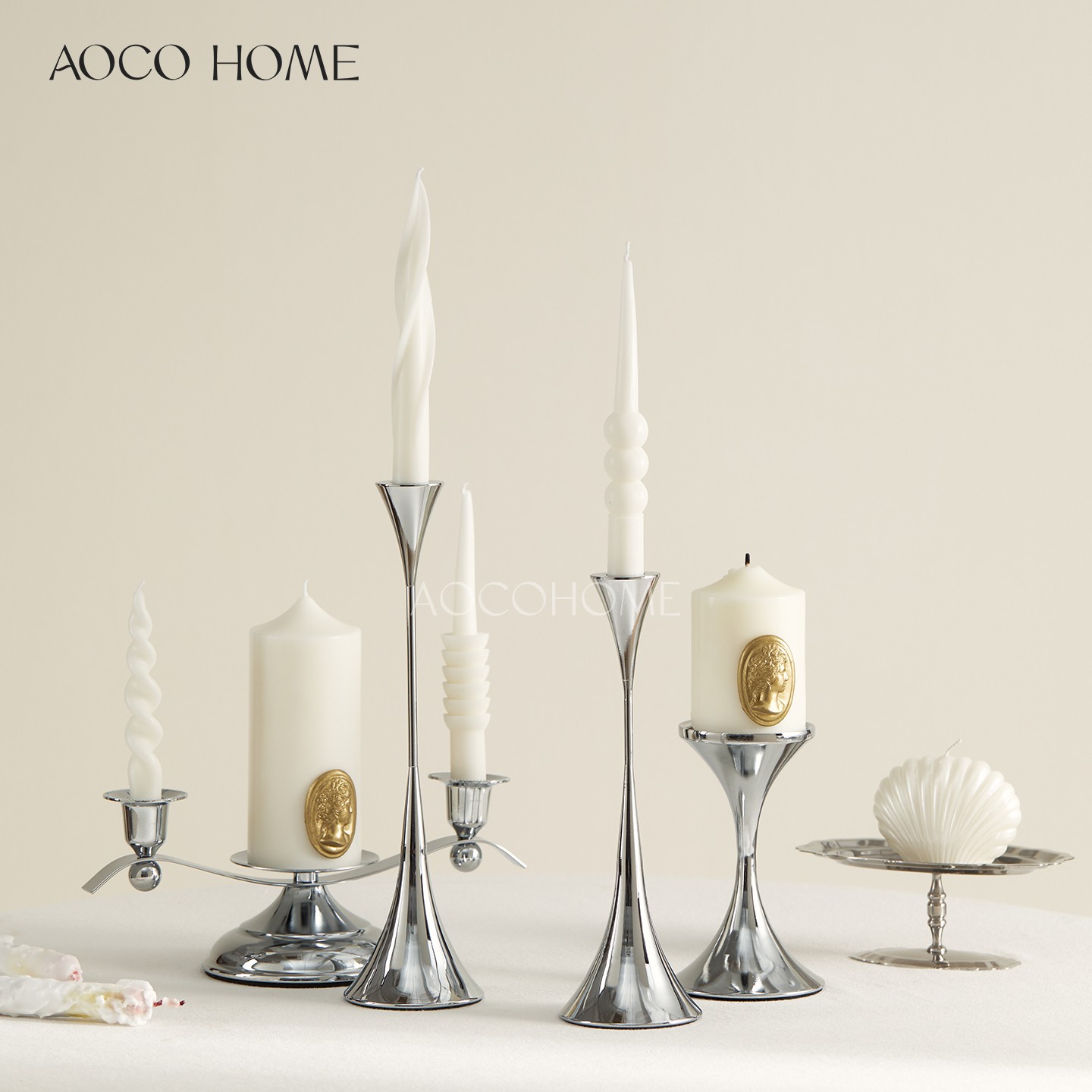 北欧银色金属烛台蜡烛托台现代感