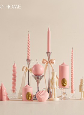 粉色香薰蜡烛手作家居小众高级摆件蝴蝶结烛台浪漫氛围感婚礼装饰
