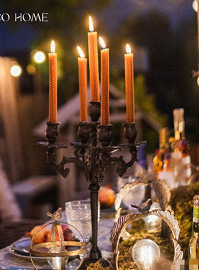 欧式中古复古铸铁黑色艺术烛台香薰蜡烛3头托台座浪漫高级感摆件