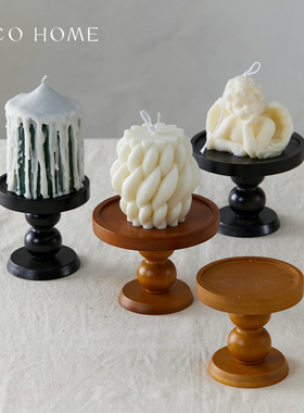 轻奢风宽口蜡烛榉木烛台摆件香薰烛台木质底座托盘装饰烛台底座