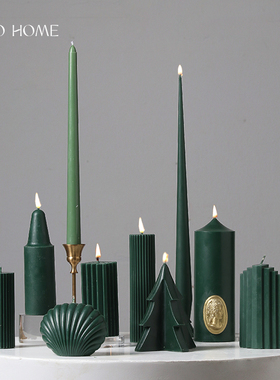 复古墨绿色长杆香薰蜡烛家用无烟结婚烛光晚餐烛台氛围感装饰摆件