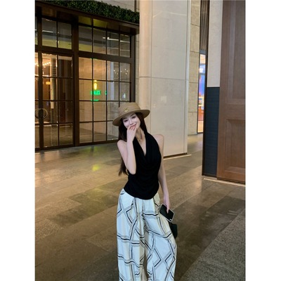 法式纯欲风露背荡领挂脖吊带背心女夏季修身无袖外穿显瘦内搭上衣