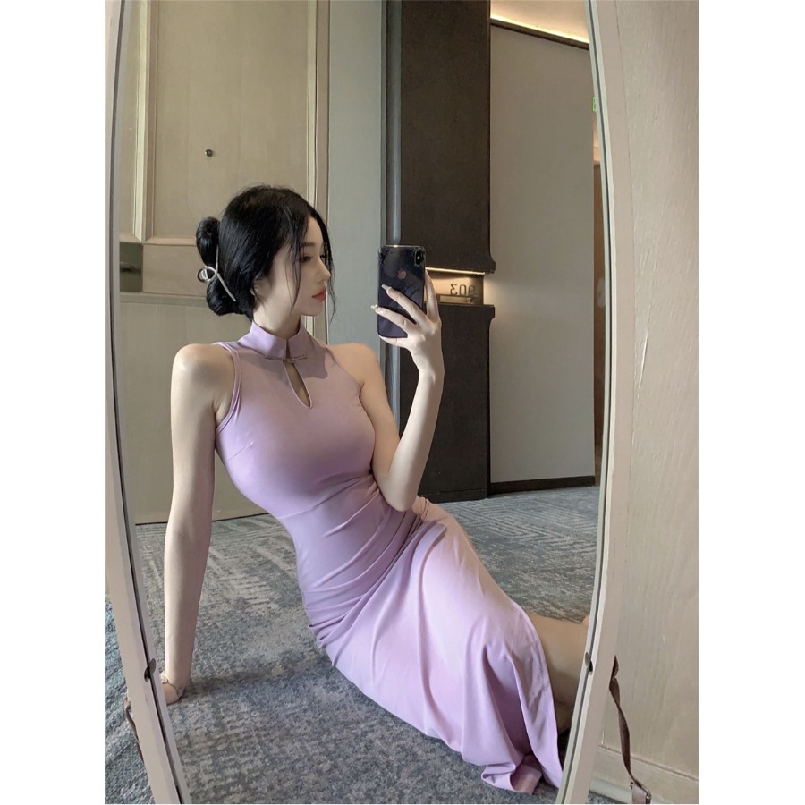 中式性感复古改良长款旗袍连衣裙女包臀开叉修身显瘦高级感礼服裙