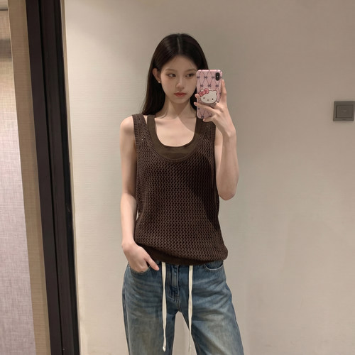夏季薄款网眼针织马甲女修身显瘦