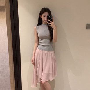 淡颜天菜 韩系chic高智感套装女夏季无袖针织上衣+网纱半裙两件套