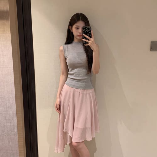 韩系chic夏季针织网纱女两件套女