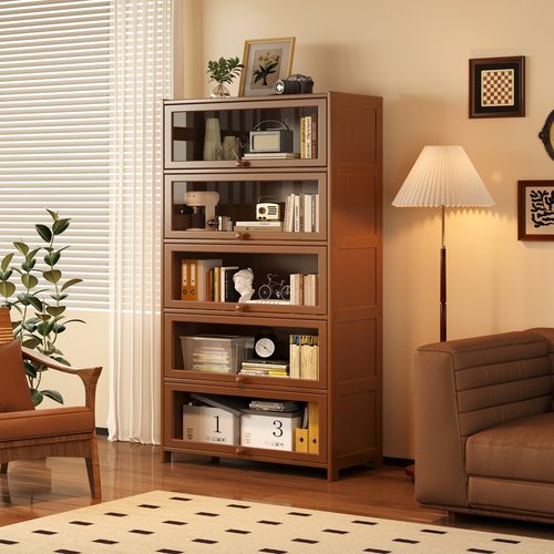 带门靠墙书柜落地置物架轻奢家用精致储物柜子展示柜收纳防尘书架